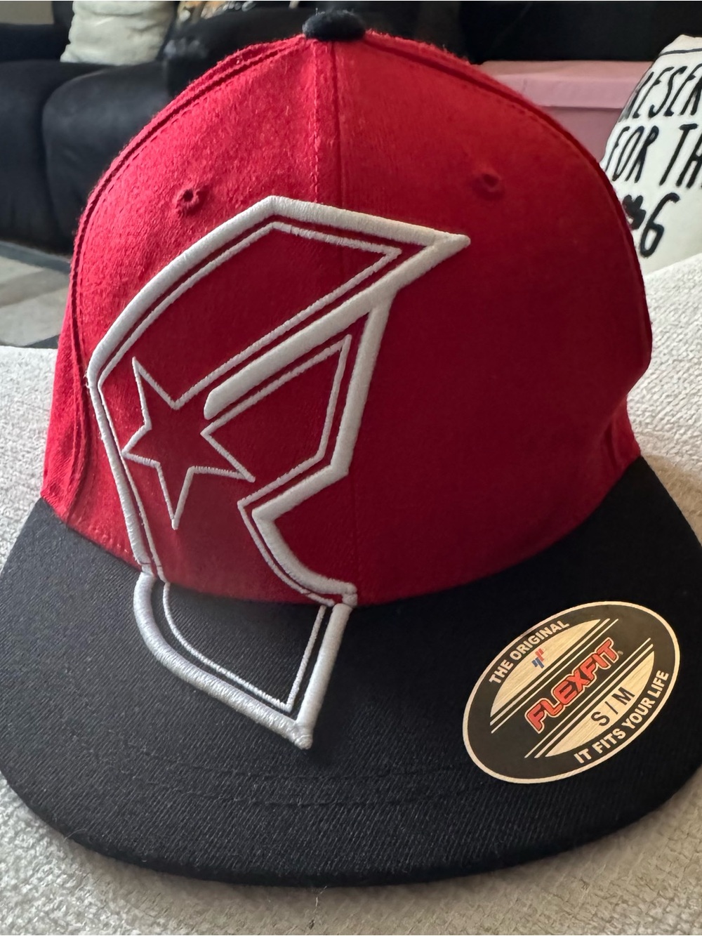 Red & Black Flexfit Hat with White Star Emblem